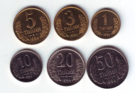 Набор монет Узбекистана (6 штук). 1-50 тийинов, 1994 год. Набор монет Узбекистана (6 штук). 1-50 тийинов, 1994 год.