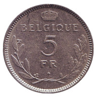 Монета 5 франков. 1937 год, Бельгия. Леопольд III. Монета 5 франков. 1937 год, Бельгия. Леопольд III.