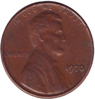 Монета 1 цент. 1970 год (D), США. Линкольн. Монета 1 цент. 1970 год (D), США. Линкольн.