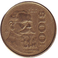 Монета 100 песо. 1986 год, Мексика. Венустино Карранса. Монета 100 песо. 1986 год, Мексика. Венустино Карранса.