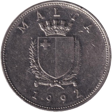 Монета 1 лира. 1992 год, Мальта. Птица мерилл.
