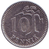 Монета 10 пенни. 1984 год, Финляндия. Монета 10 пенни. 1984 год, Финляндия.