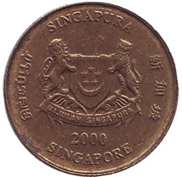 Монета 5 центов. 2000 год, Сингапур. Монстера деликатесная.