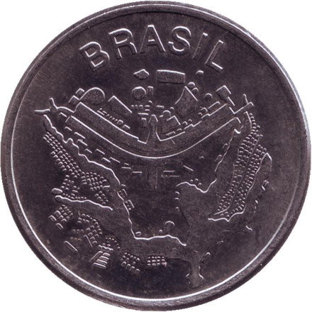 Монета 50 крузейро. 1984 год, Бразилия. Карта Бразилии.