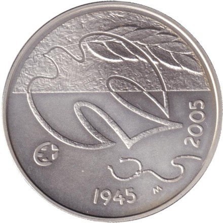 Монета 10 евро. 2005 год, Финляндия. 60 лет мира.