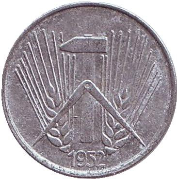 Монета 1 пфенниг. 1952 год (А), ГДР. Монета 1 пфенниг. 1952 год (А), ГДР.