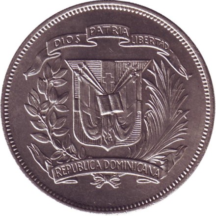 Монета 1/2 песо. 1968 год, Доминиканская республика. Монета 1/2 песо. 1968 год, Доминиканская республика.