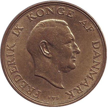 Монета 1 крона. 1955 год, Дания.