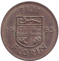 Монета 1 флорин. 1965 год, Фиджи. Монета 1 флорин. 1965 год, Фиджи.