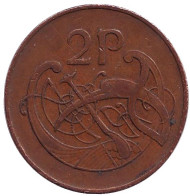 Монета 2 пенса. 1971 год, Ирландия. Птица. Ирландская арфа. Монета 2 пенса. 1971 год, Ирландия. Птица. Ирландская арфа.