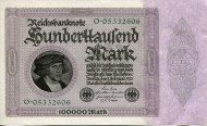 Рейхсбанкнота 100,000 марок. 1923 год, Веймарская республика. Рейхсбанкнота 100,000 марок. 1923 год, Веймарская республика.
