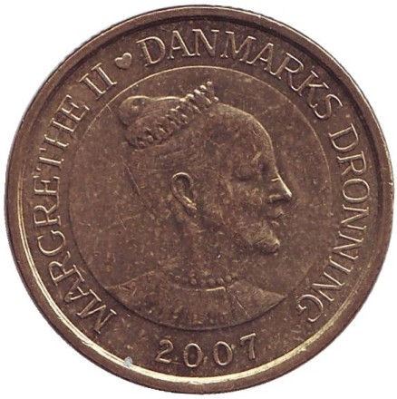 Монета 20 крон. 2007 год, Дания. Фрегат. Монета 20 крон. 2007 год, Дания. Фрегат.