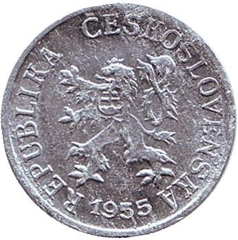 Монета 1 геллер. 1955 год, Чехословакия.