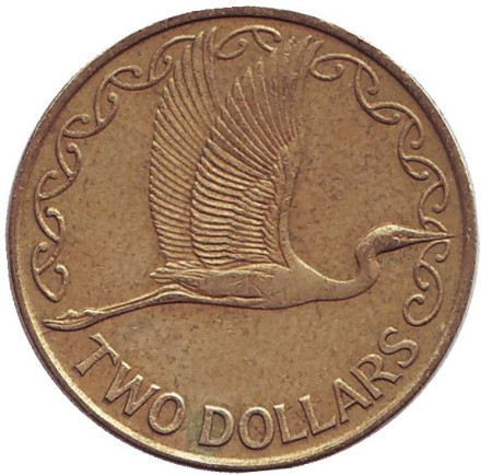 Монета 2 доллара. 2001 год, Новая Зеландия. Белая цапля.