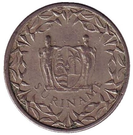 Монета 25 центов. 1962 год, Суринам. Монета 25 центов. 1962 год, Суринам.