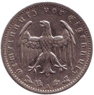 Монета 1 рейхсмарка. 1936 год, Германия (Третий Рейх). (A). Монета 1 рейхсмарка. 1936 год, Германия (Третий Рейх). (A).