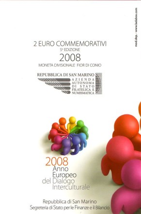 Монета 2 евро. 2008 год, Сан-Марино. (в буклете) Европейский год межкультурного диалога. Монета 2 евро. 2008 год, Сан-Марино. (в буклете) Европейский год межкультурного диалога.
