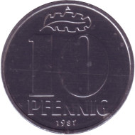 Монета 10 пфеннигов. 1981 год, ГДР. BU. Монета 10 пфеннигов. 1981 год, ГДР. BU.