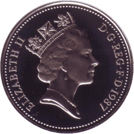 Монета 5 пенсов. 1987 год, Великобритания. Proof.