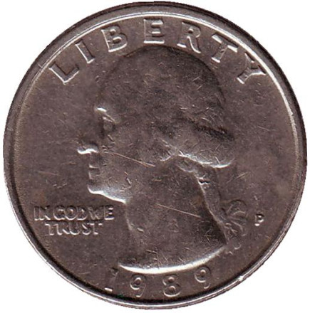 Монета 25 центов. 1989 (P) год, США. Вашингтон.