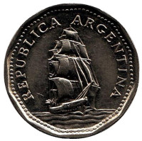Фрегат "Президент Сармьенто". Монета 5 песо. 1968 год, Аргентина.