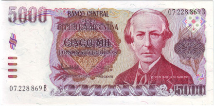 Банкнота 5000 песо. 1984-1985 гг., Аргентина. Хуан Баутиста Альберди.