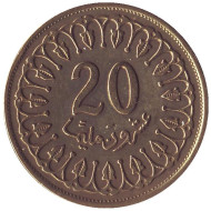 Монета 20 миллимов. 1993 год, Тунис. Монета 20 миллимов. 1993 год, Тунис.