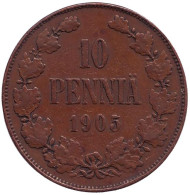 Монета 10 пенни. 1905 год, Финляндия в составе Российской Империи. Монета 10 пенни. 1905 год, Финляндия в составе Российской Империи.
