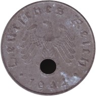 Монета 10 рейхспфеннигов. 1944 год, Германия (Третий Рейх). (E). Монета 10 рейхспфеннигов. 1944 год, Германия (Третий Рейх). (E).