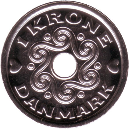 Монета 1 крона. 2021 год, Дания.