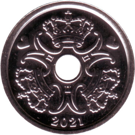 Монета 1 крона. 2021 год, Дания.