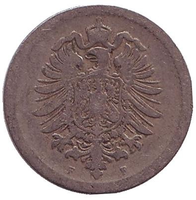 Монета 5 пфеннигов. 1876 год (F), Германская империя. Монета 5 пфеннигов. 1876 год (F), Германская империя.