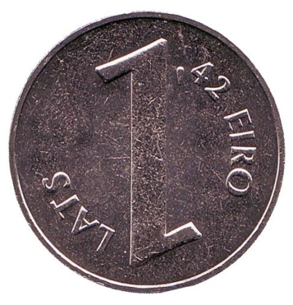 Монета 1 лат, 2013 год, Латвия. Паритет монет. (Равенство валют).