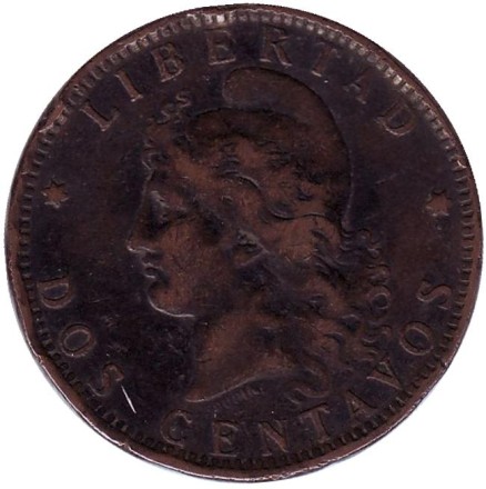 Монета 2 сентаво. 1894 год, Аргентина. Монета 2 сентаво. 1894 год, Аргентина.