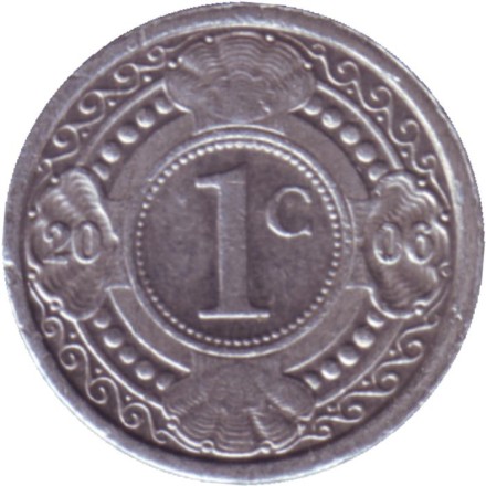 Монета 1 цент. 2006 год, Нидерландские Антильские острова. Цветок апельсинового дерева.