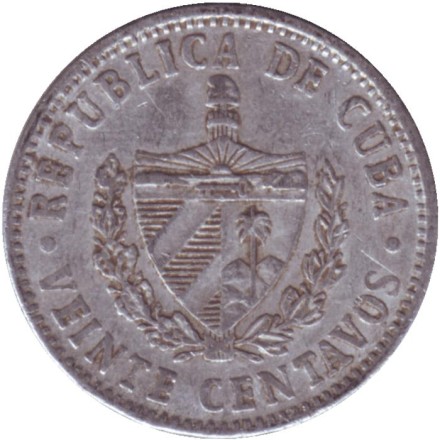 Монета 20 сентаво. 2005 год, Куба. Монета 20 сентаво. 2005 год, Куба.