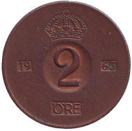 Монета 2 эре. 1963 год, Швеция. Монета 2 эре. 1963 год, Швеция.