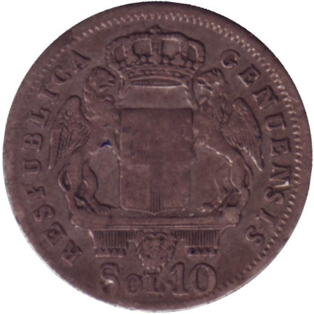Монета 10 сольдо. 1814 год, Генуэзская республика.