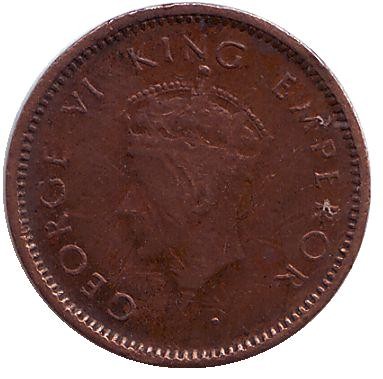 Монета 1/12 анны. 1939 год, Индия Британская. ("•" - Бомбей, Лилии на короне пересекают полудугу). Монета 1/12 анны. 1939 год, Индия Британская. ("•" - Бомбей, Лилии на короне пересекают полудугу).