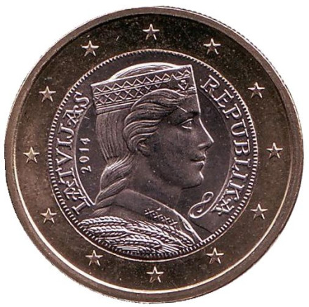 Монета 1 евро, 2014 год, Латвия.