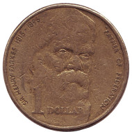 Монета 1 доллар. 1996 год, Австралия. 100 лет со дня смерти сэра Генри Паркса. Монета 1 доллар. 1996 год, Австралия. 100 лет со дня смерти сэра Генри Паркса.