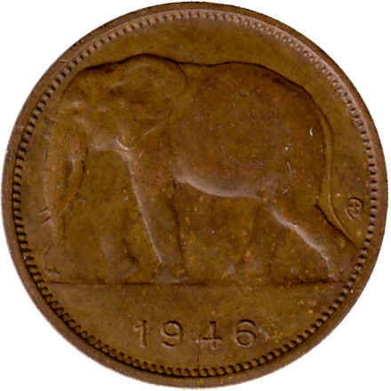 Монета 1 франк. 1946 год, Бельгийское Конго. Слон.