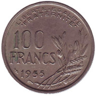 Монета 100 франков. 1955 год "B", Франция. Монета 100 франков. 1955 год "B", Франция.