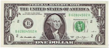 Банкнота 1 доллар. 2013 год, США.