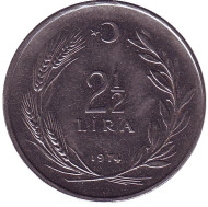Монета 2,5 лиры. 1974 год, Турция. Монета 2,5 лиры. 1974 год, Турция.