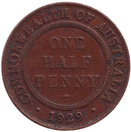 Монета 1/2 пенни. 1929 год, Австралия.