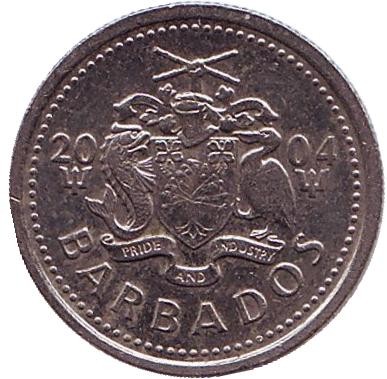 Монета 10 центов. 2004 год, Барбадос. Чайка. Монета 10 центов. 2004 год, Барбадос. Чайка.