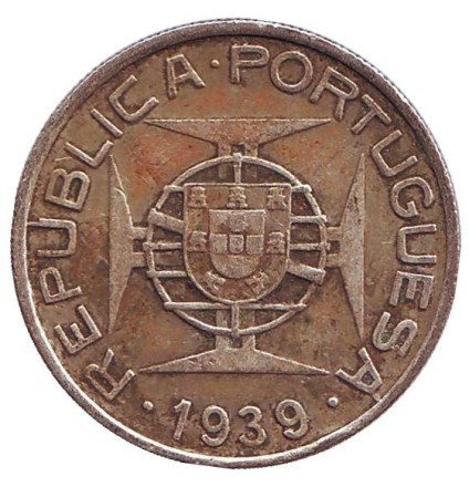 Монета 5 эскудо. 1939 год, Сан-Томе и Принсипи. Монета 5 эскудо. 1939 год, Сан-Томе и Принсипи.