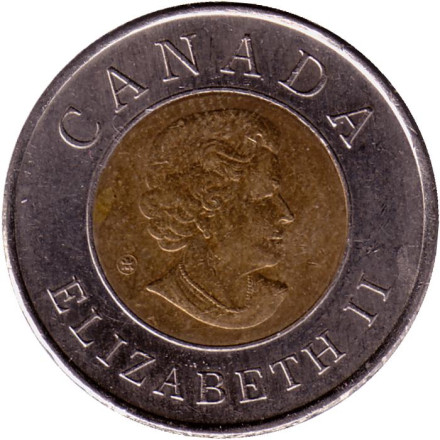 Монета 2 доллара. 2008 год, Канада. 400 лет с момента основания Квебека. Из обращения.