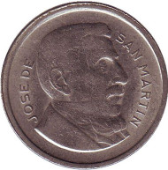 Монета 50 сентаво. 1952 год, Аргентина. Генерал Хосе де Сан-Мартин.